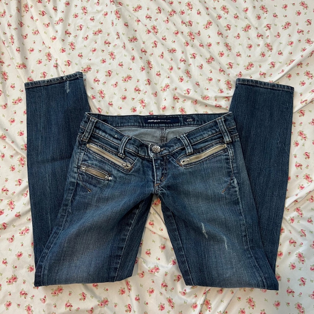 vintage miss sixty low rise skinny jeans with cute zipper pockets - Picture 2 of 9